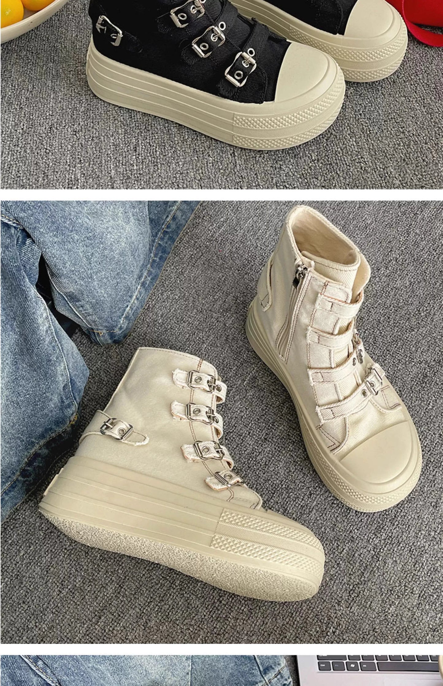 CHABELLA Women's High Top Canvas Shoe Design Buckle Strap Zip Simplicity Female Shoes 2025  High Street Grace Waling Shoes