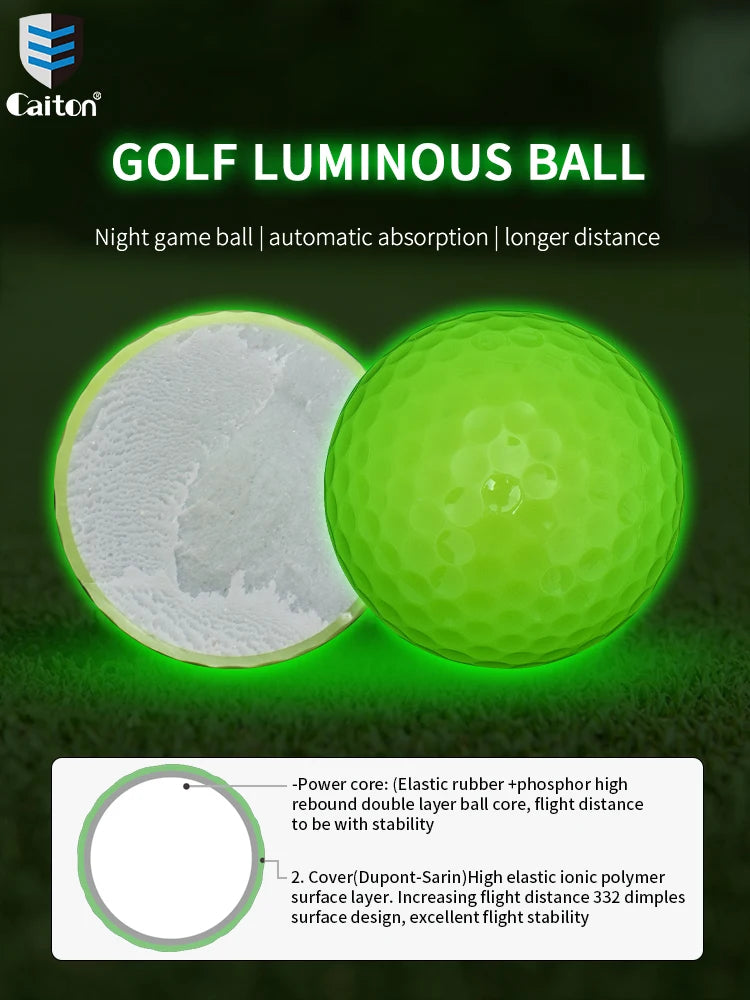 Caiton Glow Golf Balls for Night Sports，Tournament Fluorescent Glowing in The Dark Golf Ball，Long Lasting Bright Luminous Balls