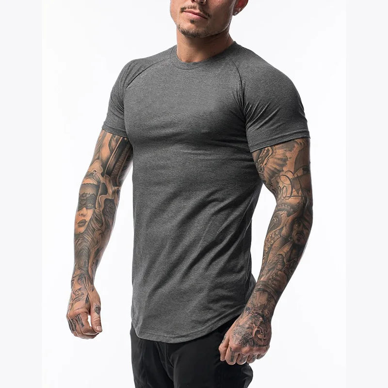 Plain Clothing Fashion T Shirt Men Cotton Breathable Fitness Mens Short Sleeve T-shirt Gym Tshirt Summer Tight Tee Shirt Homme