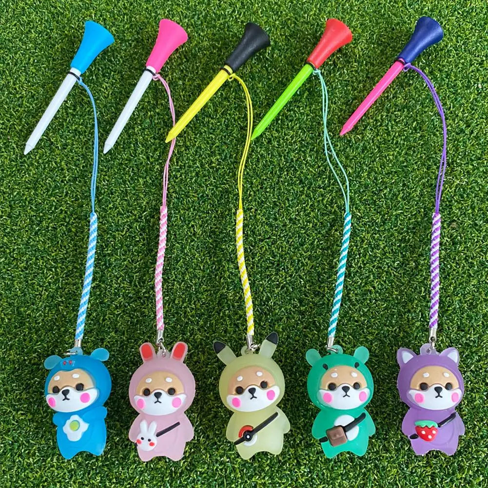 1Pcs Golf Rubber Tees With Flashing Light Cartoon Cute Prevent Loss Golf Ball Holder With Braided Rope Outdoor Golf Accessory