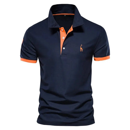 Men's Polo Shirt Embroidered Giraffe Cotton Blend Short Sleeve