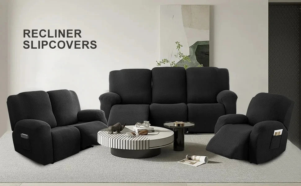 Recliner Sofa Cover Lazy Chair Solid Color Cushion Cover Sofa Cover 1/2/3/4 Seat Texture Stretch Sofa