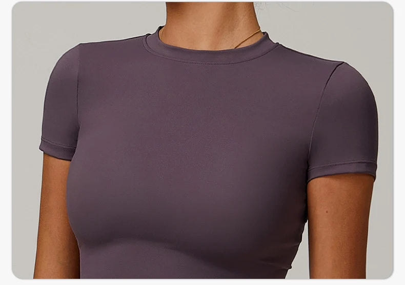 Women's Sports T Shirt Summer Short Sleeve Running Round Neck Breathable Stretchy GYM Yoga Slim Fitness Active Top Tee