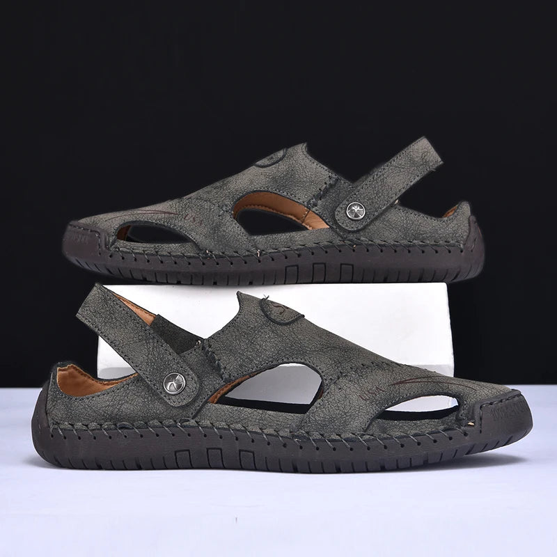 Men's Sandals Bonded Leather Breathable Slip-On Anti-Skid Outdoor Beach
