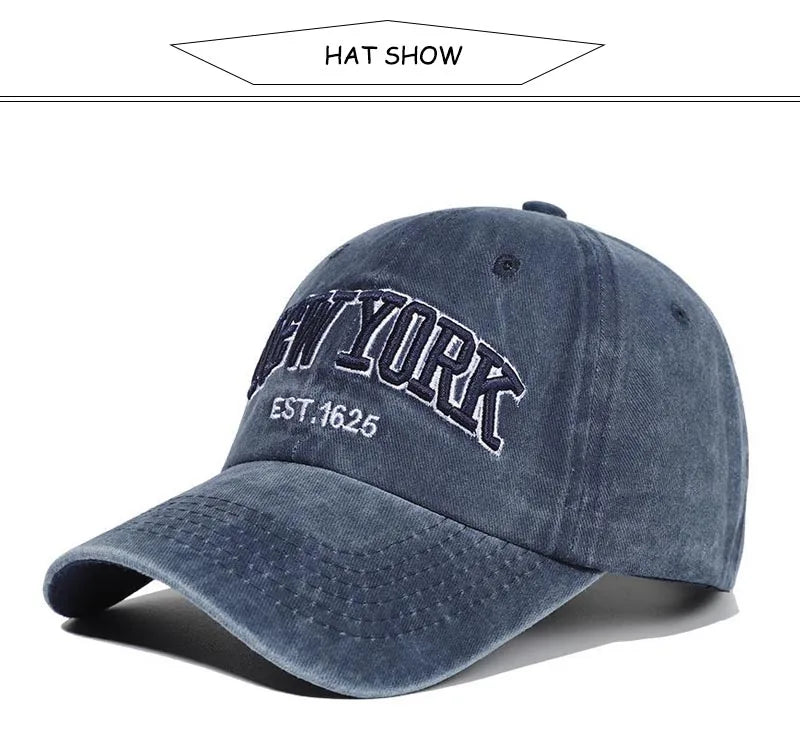 Fashion NEW YORK Embroidery Baseball Caps Outdoor Casual Adult Sun Hats Hip Hop Hat Sports Golf Caps Water Wash Snapback Hats