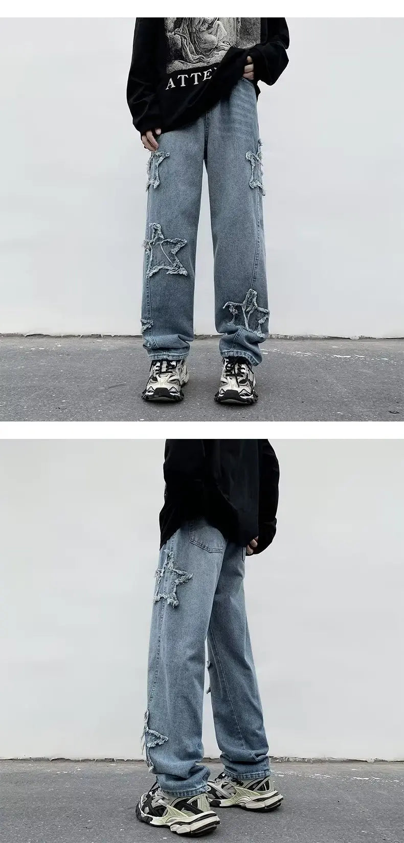 Men's Brown Cotton Jeans With Star Embroidery Straight Fit