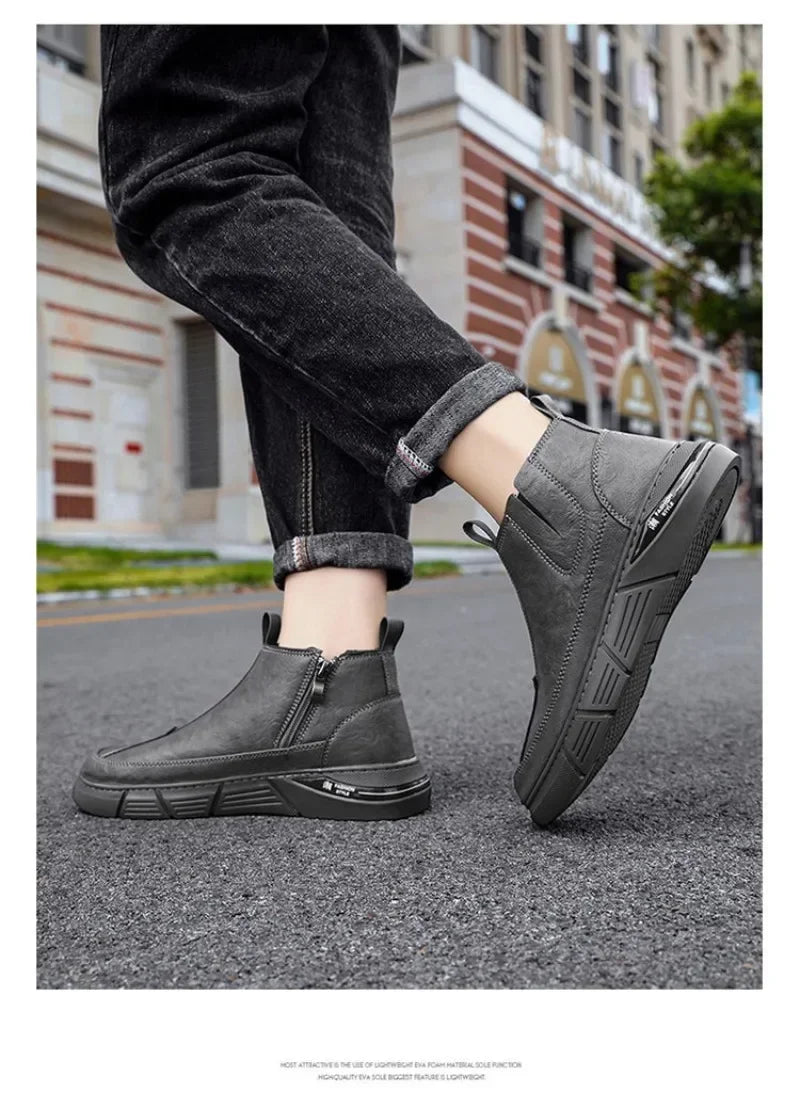 Mens Leather High Top Boots Waterproof Anti Slip Safety Motorcycle Boot