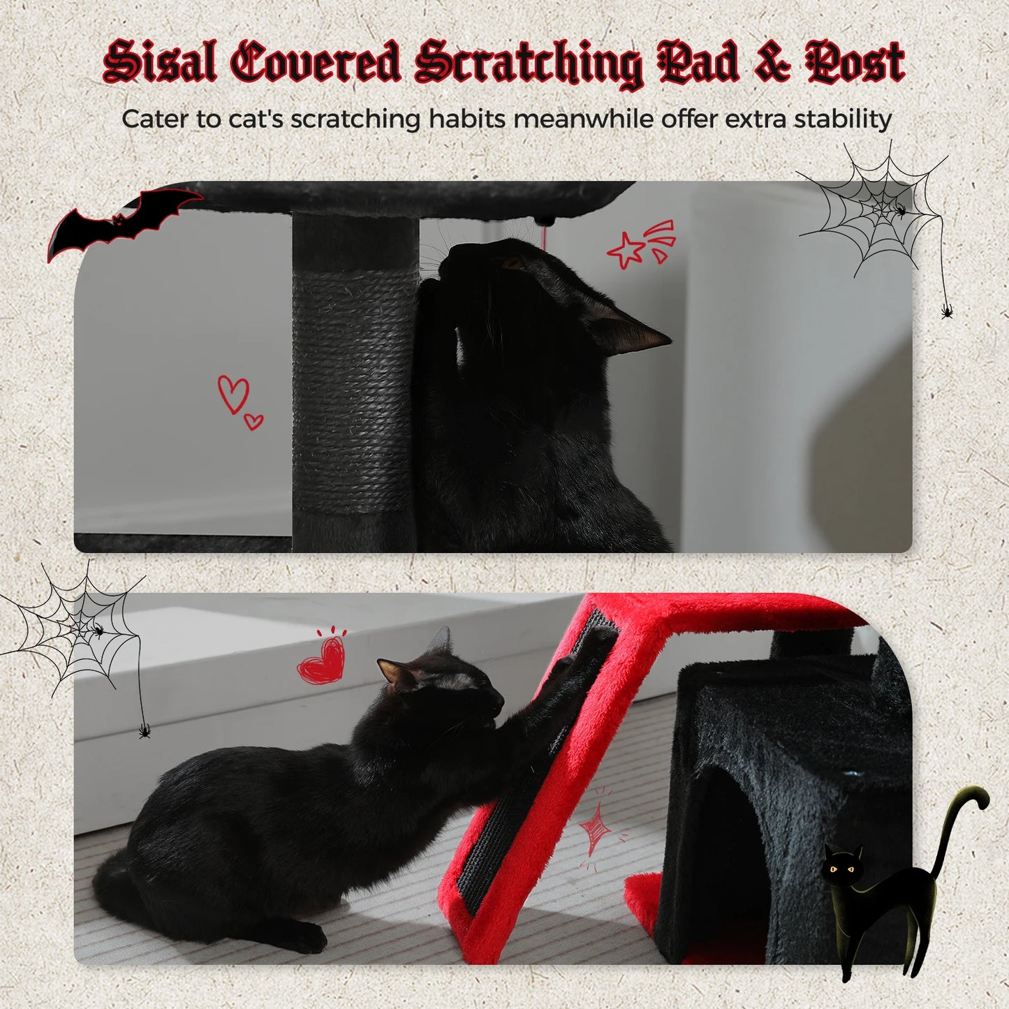 Indoor Cat Tree & Tower with Scratching Posts and Hammock – 2 Styles