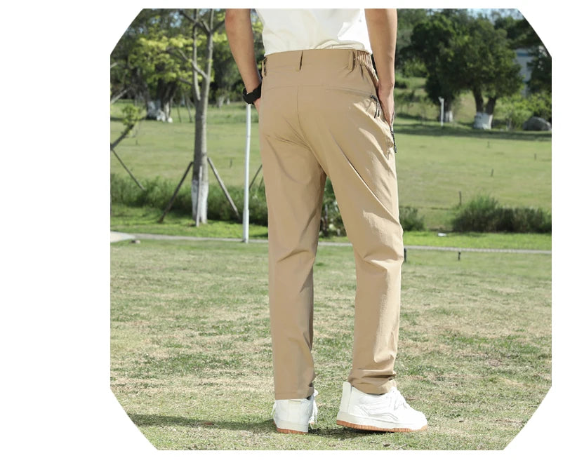Golf Pants Men Sun Protection 50 UPF Stretch Slim Fit Summer Quick Dry Lightweight Breathable Tapered Leg Pants Zipper Pockets