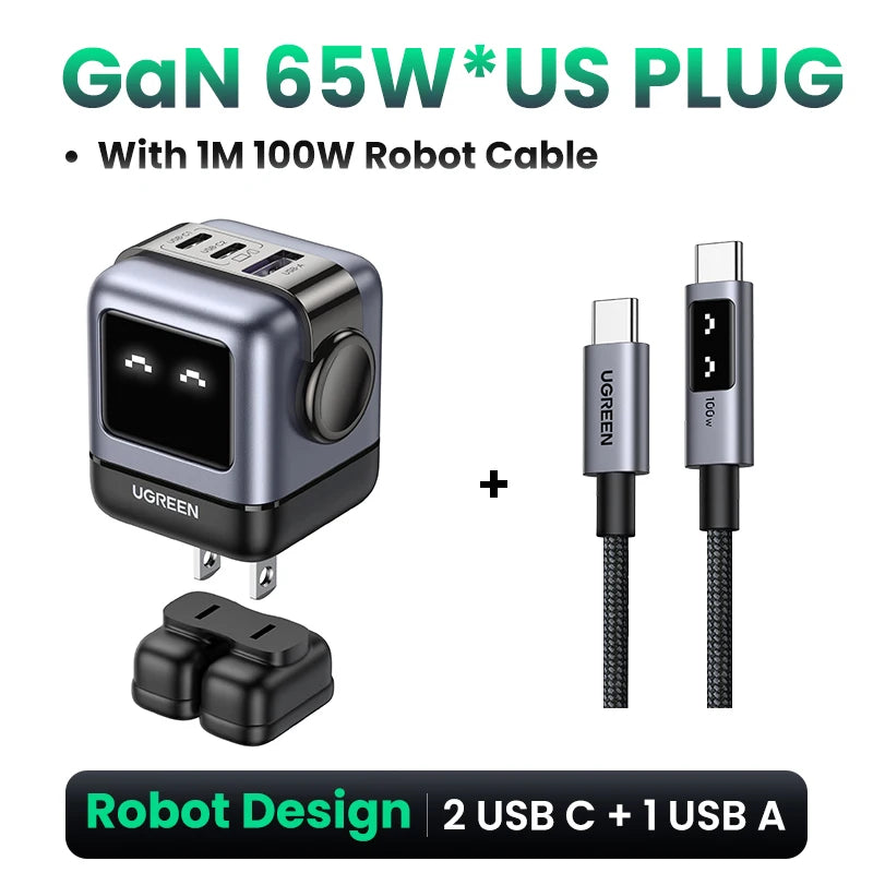 【US Plug】UGREEN 65W 30W GaN Charger Robot Design PD3.0 Fast Charger QC4.0 3.0 PPS for iPhone 17 16 15 Pro Macbook Laptop Table