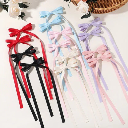 Ribbon Bow Headband And Long Tassel Hair Clip Set Polyester And Alloy 2 Pieces