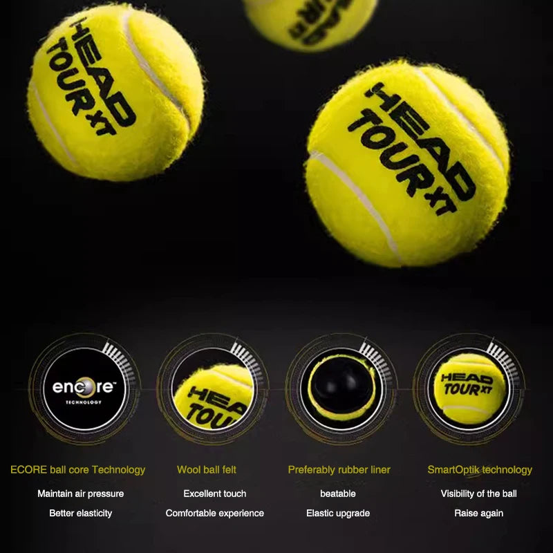 HEAD Tour XT Tennis Professional Tennis Game Training Ball Masters Ball Rubber Canister Single Practice Gold 3 Pcs 1 Can