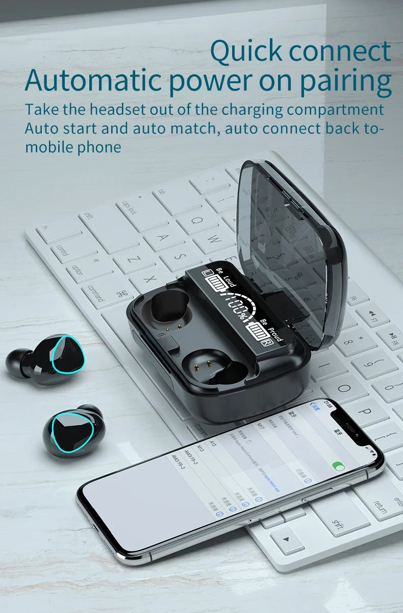 M10 TWS Wireless Earbuds: Sports Waterproof Design, Bluetooth Connection, 9D Stereo Sound + Charging Box & Microphone