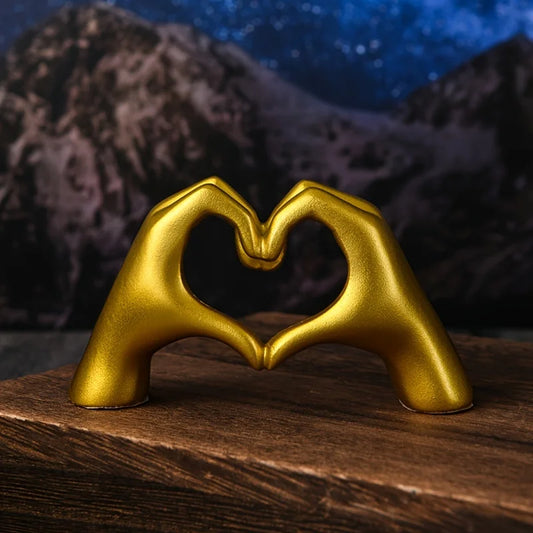 Gold-Tone Resin Love Hand Sculpture for Home Decor