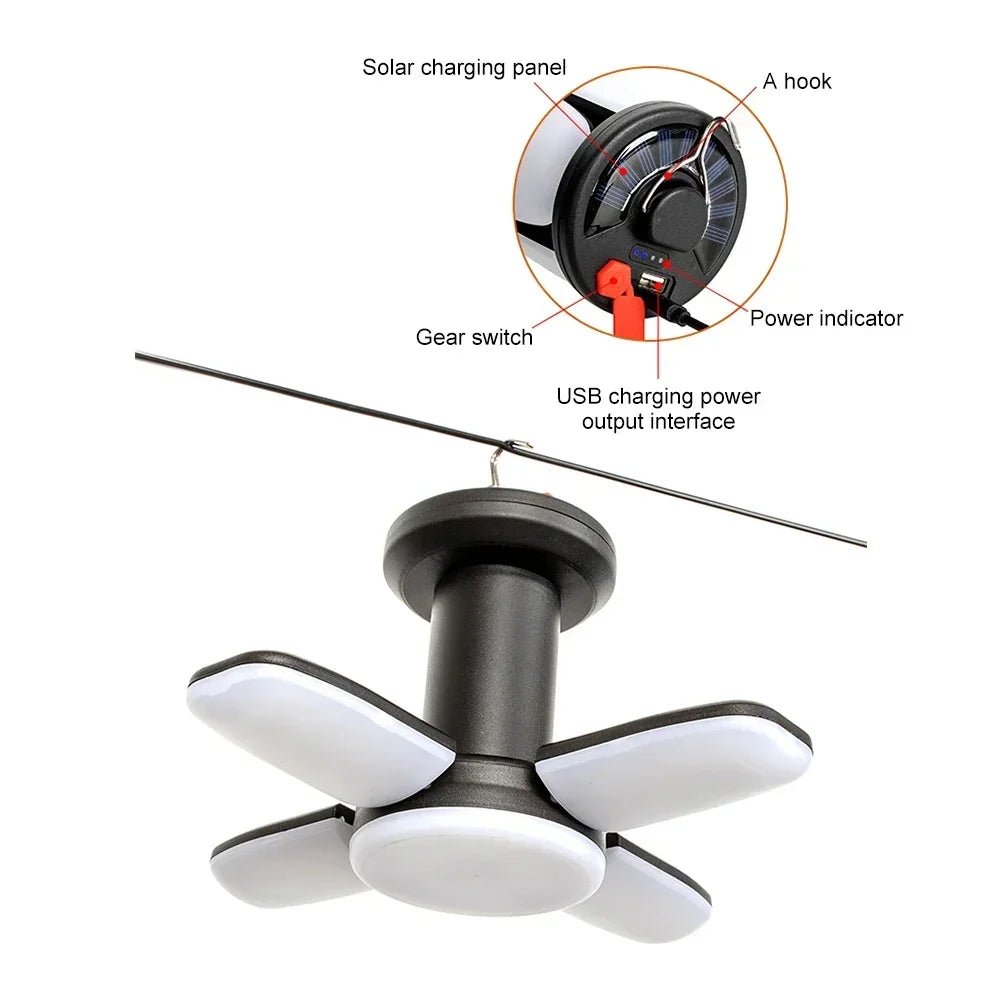 LED Camping Lantern Solar USB Rechargeable Emergency Outdoor Portable Lantern