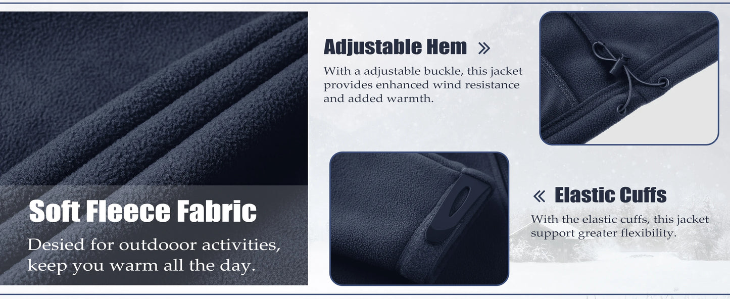 TACVASEN Men's Fleece Jacket Soft Warmth Windproof Full Zip Up Coat Multiple Zipper Pockets Hiking Working Outdoors Windbreaker