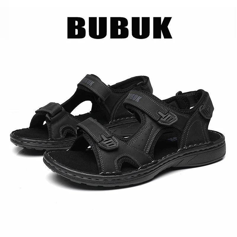 First-Layer Cowhide Men Open-Toe Sandals Non-Slip Outdoor Casual Shoes