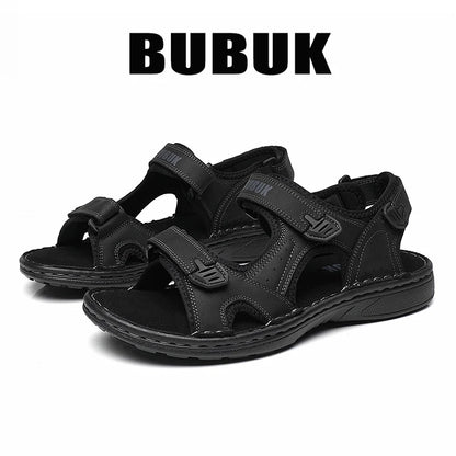 First-Layer Cowhide Men Open-Toe Sandals Non-Slip Outdoor Casual Shoes