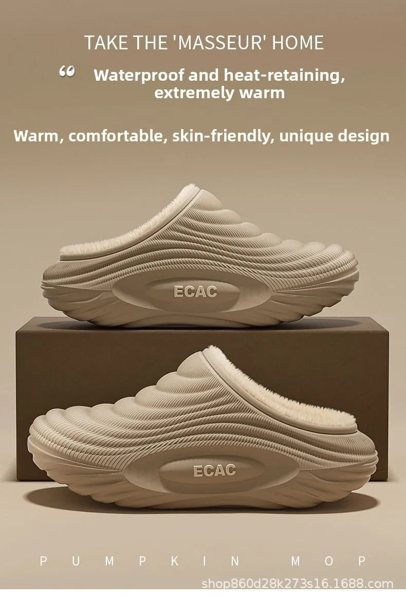 Waterproof Cotton Slippers for Men Winter Outdoor Wear EVA Indoor Home Warmth plus Fleece Medical Care Non-Slip Home Shoes