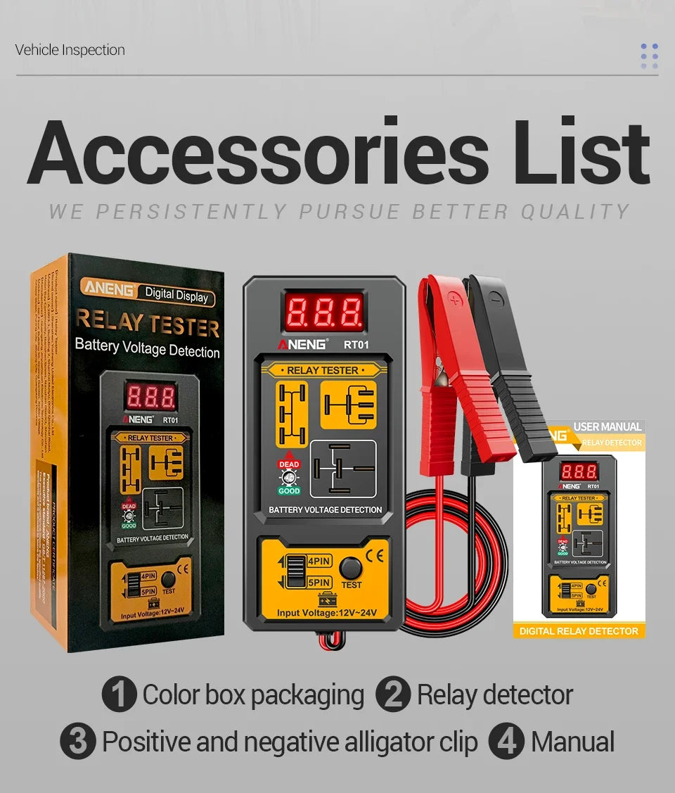 ANENG 11-25V Relay Detector RT01 Digital Universal 4/5 Pins Car Battery Vehicle Detection Digital Display Voltage Battery Tester