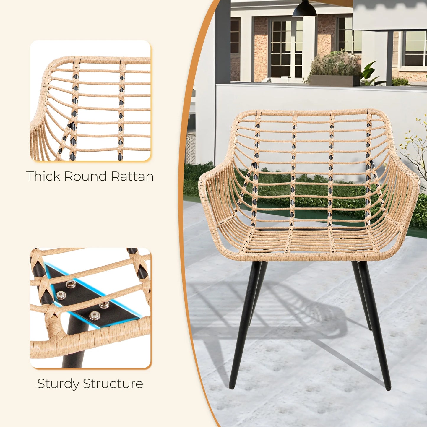 5 Piece Patio Furniture Set, Outdoor Wicker Small Conversation Bistro Set, All-Weather PE Rattan Chairs with Ottoman & Coffee Ta