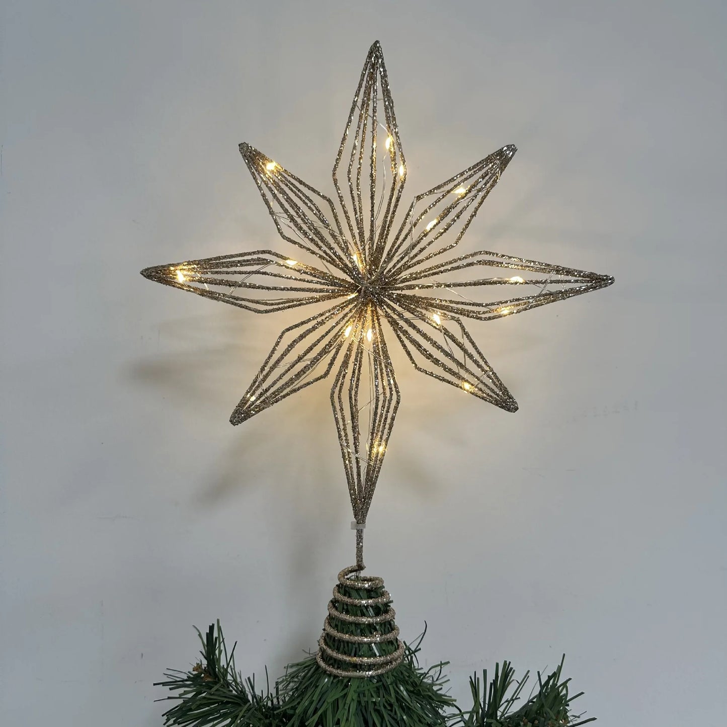 LED Star Christmas Tree Topper – Glitter Xmas Tree Decoration with String Lights for Parties