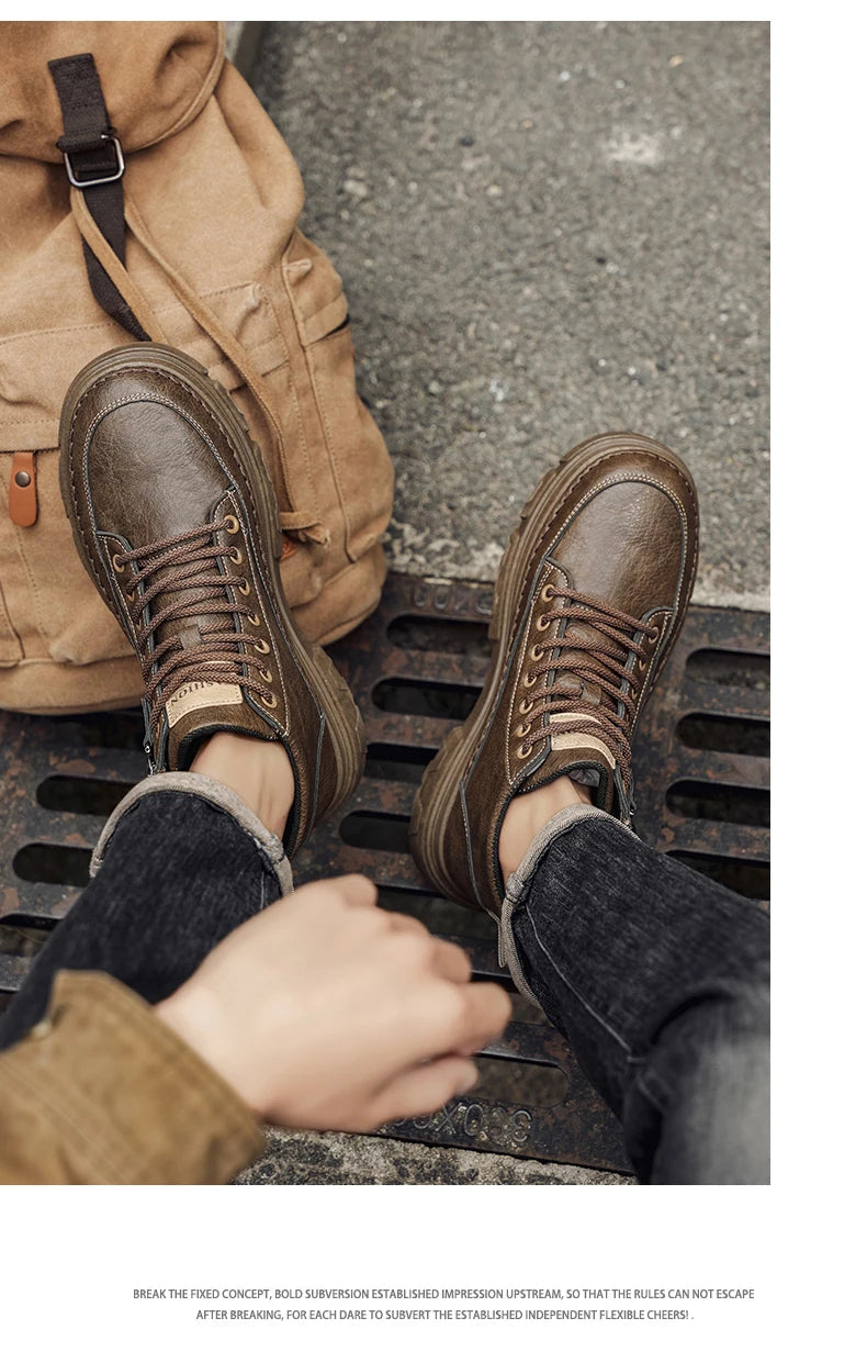 Men's Waterproof Leather Ankle Boots Mid Top Casual Outdoor Hiking