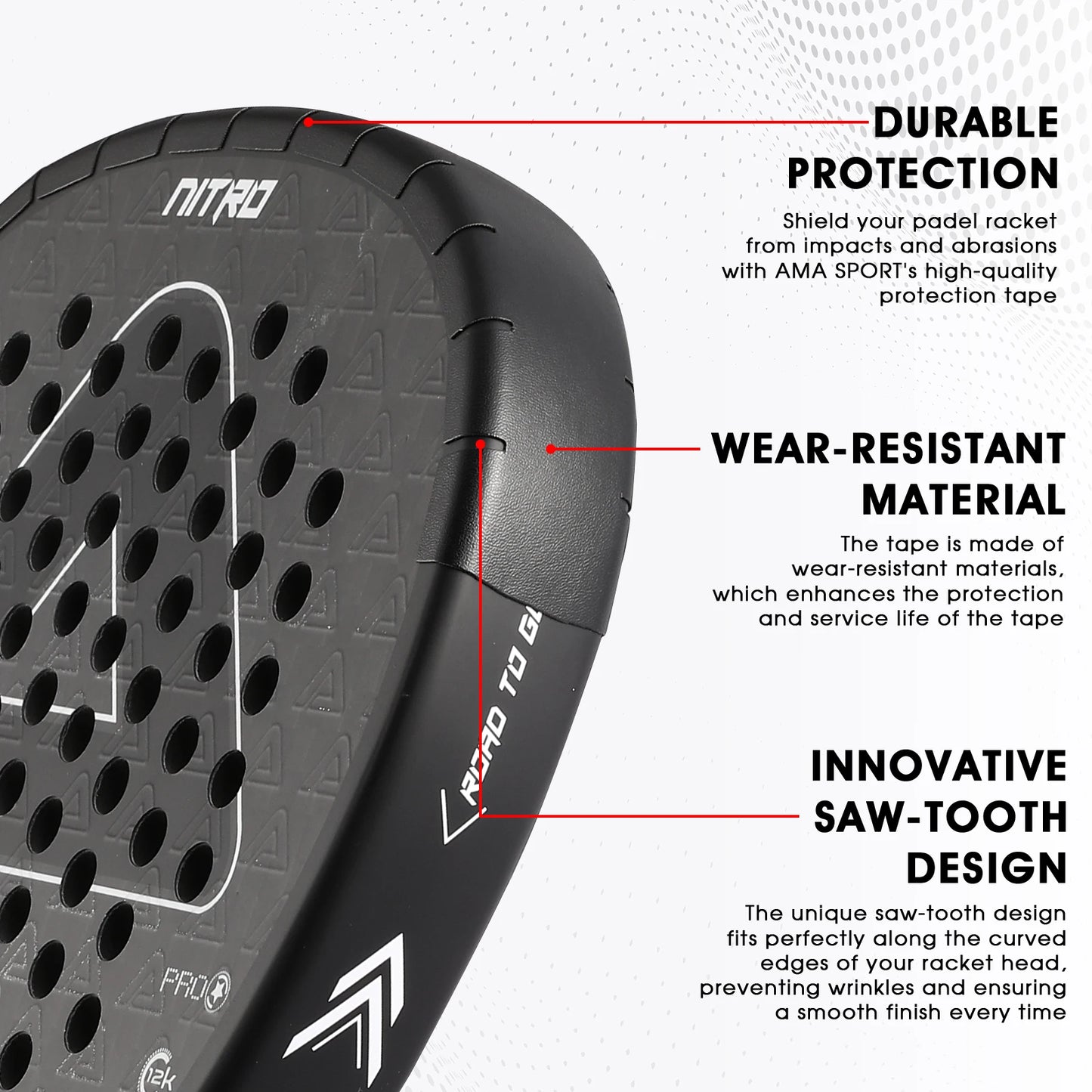 AMA SPORT Padel Racket Protection Tape Pack of 1/2/6 Edge Protector Durable & Easy to Replace Transparent Padel Protector