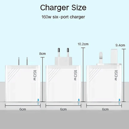 6-Port USB Type-C Fast Charger 160W With EU US UK Plugs