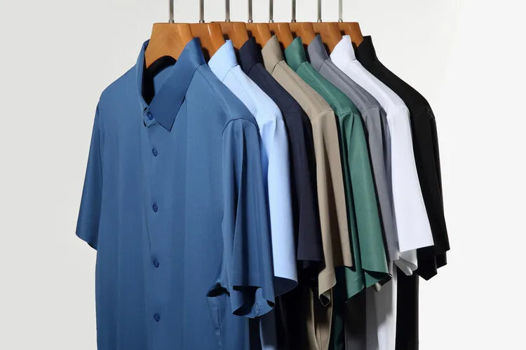 Men's Ultra Stretch Short Sleeve Shirt Business Casual  Breathable Stretchable Abrasion-Resistant Solid Color Short Sleeve Shirt