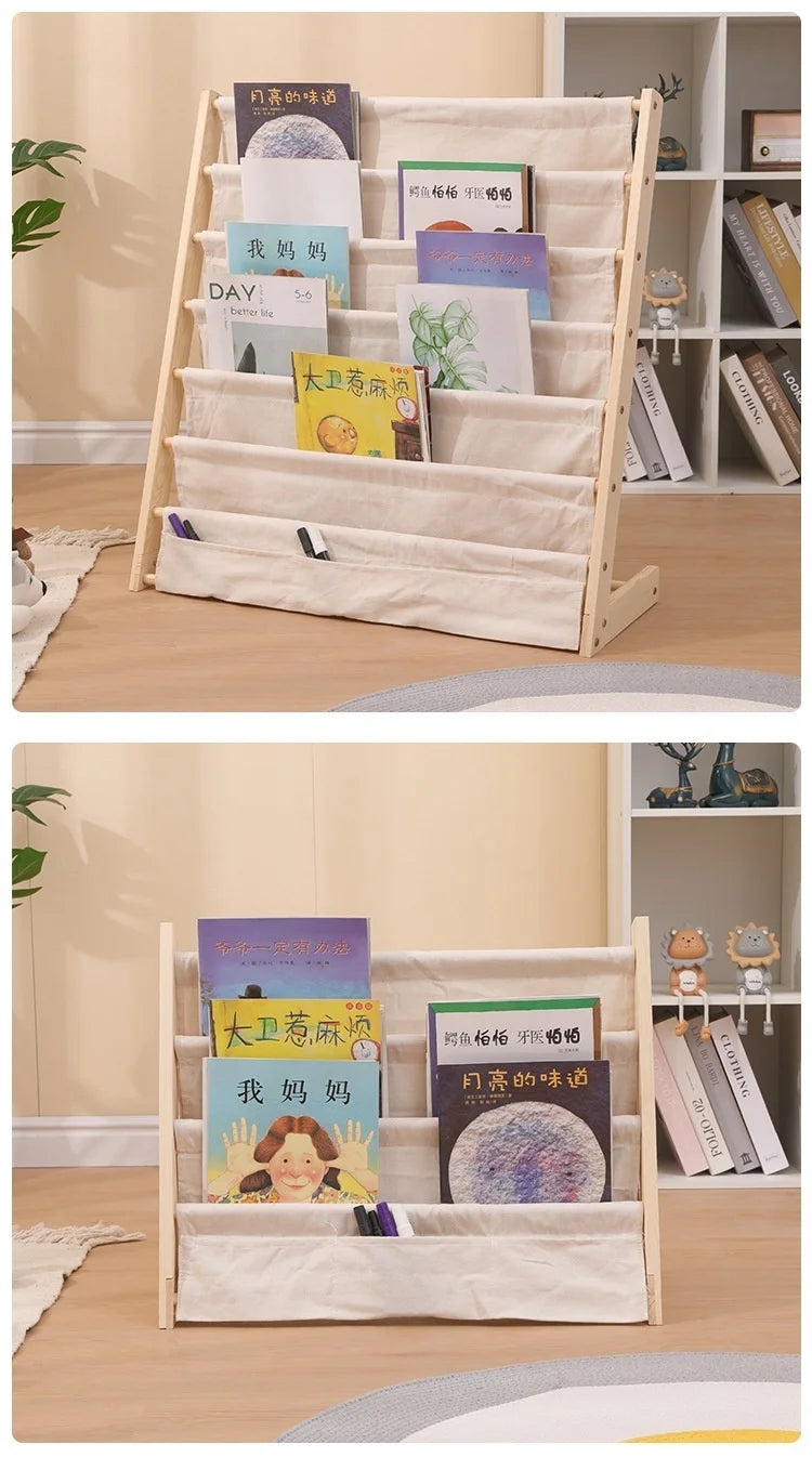 Wooden Movable Kids Bookshelf Multi-Layer Storage Bookcase Floor Standing Reading Shelf for Children's Books & Toys
