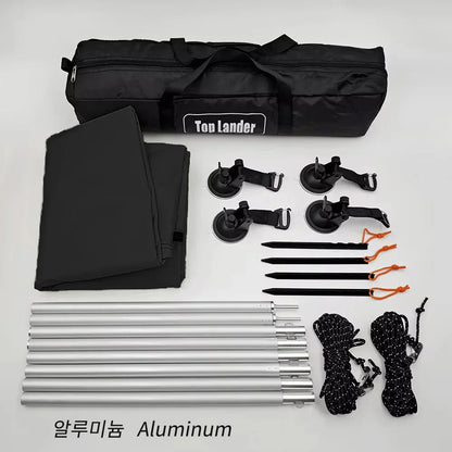 Car Side Awning With Suction Cup Anchors Black Waterproof UV Tent Shade