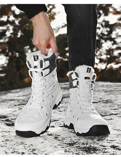 Men's Winter Snow Boots Leather Waterproof Mid-Calf Plush Lining Lace-Up