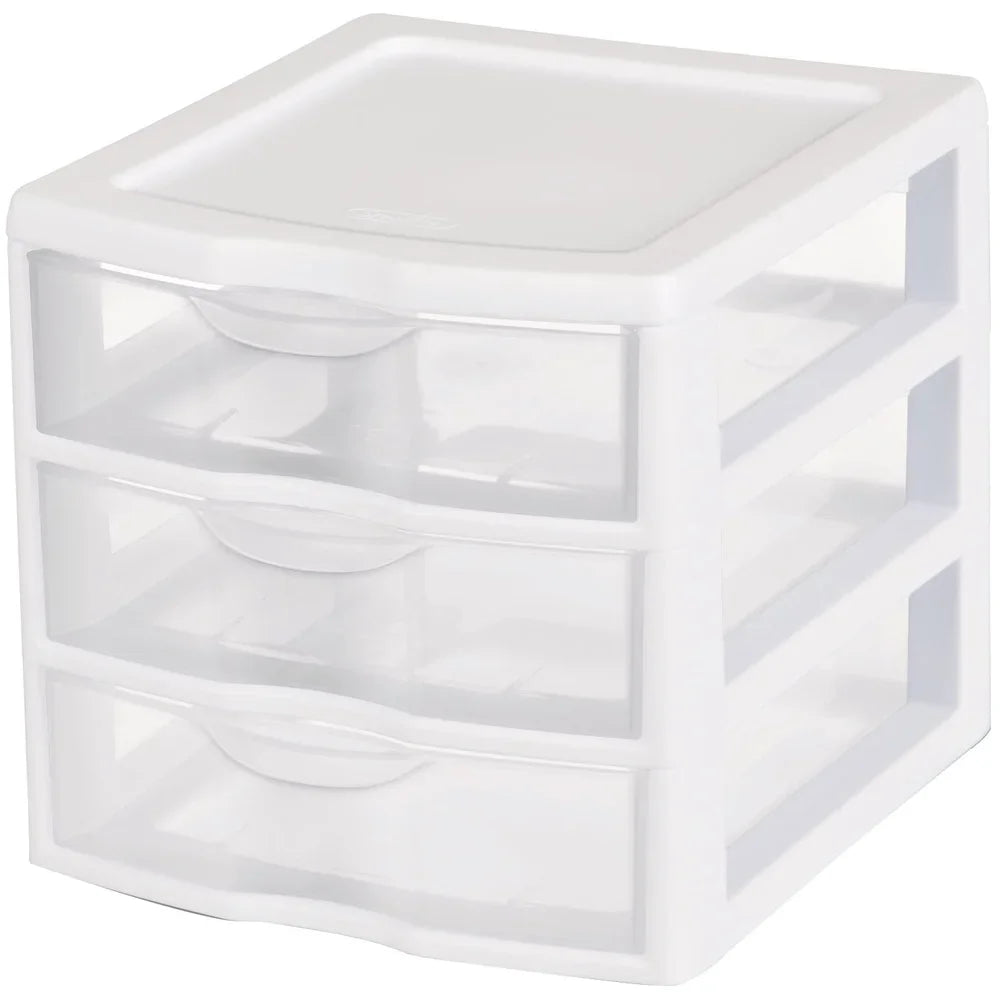 Small 3 Drawer Storage Unit Plastic Stackable Organizer Clear Front Drawers Desktop Container Office Home Crafts Makeup