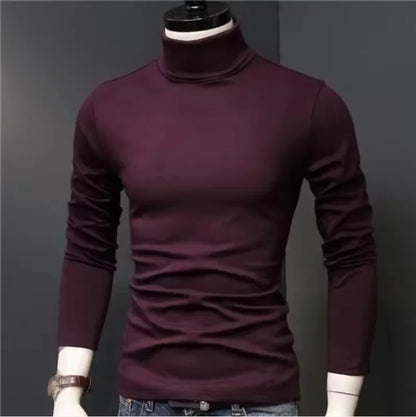 Men's Turtleneck Long Sleeve Stretch Knit T Shirt Slim Fit