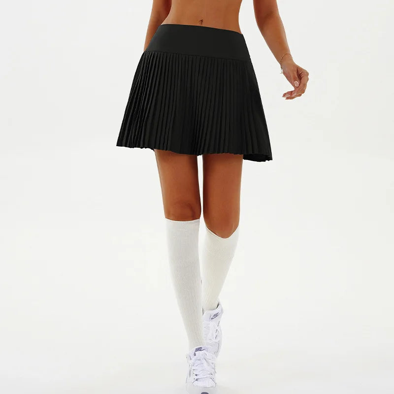 High Waist Women Tennis Pleated Skirt with Inner Lining High Waist Double Layer Design Sport Sexy Fitness Yoga Shorts Dancing