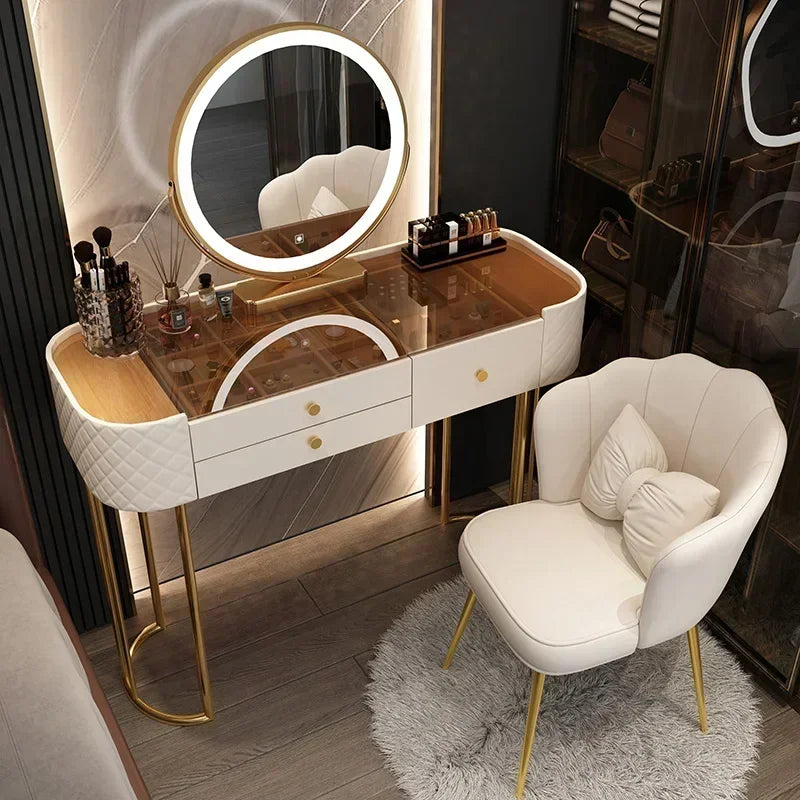 Makeup Luxury Dressing Table Mirror Led Light Salon White Dressing Table Storage Bedroom Comoda Pra Quarto Home Furniture