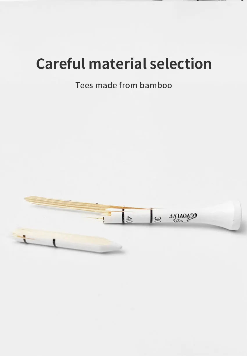 50 Pieces Bamboo Golf Degree Scale Tees 83mm Reduce Friction Side Spin Golf Tees White and Black Adjustable Depth