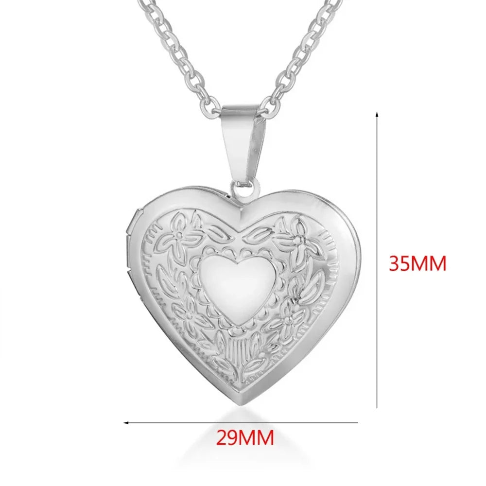 Romantic Heart Locket Pendant Openable Female Silver Color Stainless Steel Photo Frame Charm Necklace for Women Men Jewelry Gift