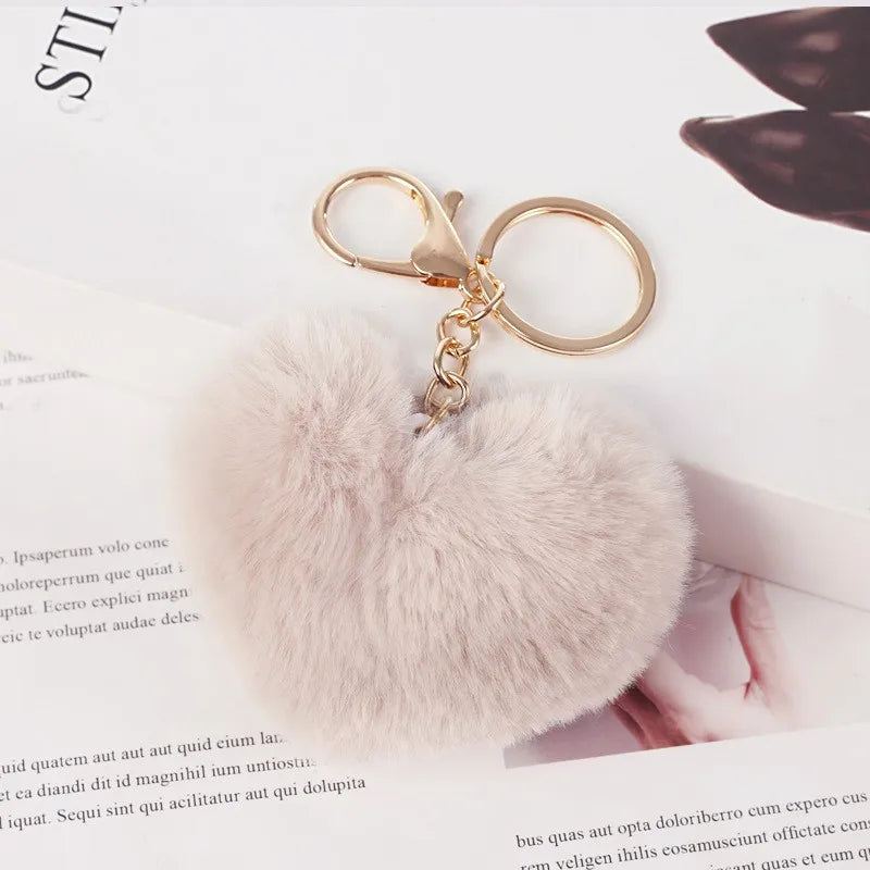 Heart-Shaped Rainbow Plush Keychain – Cute Bag & Car Pendant