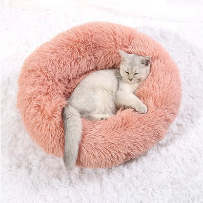 Round Plush Pet Bed For Dogs And Cats 40-90 Cm Diameter Fleece And Long Plush
