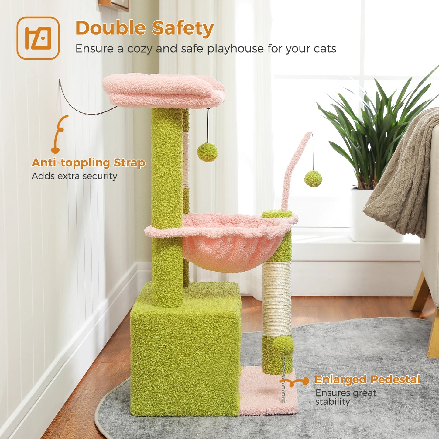 Small Cat Tree with Cozy Condo Hammock Top Perch Cat Scratching Post for Indoor Multi-Level Cat Tower Cat Scratcher Kitten Toys