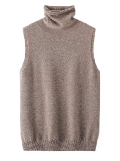 Women Sleeveless 100 Percent Merino Wool Turtleneck Vest Knitwear
