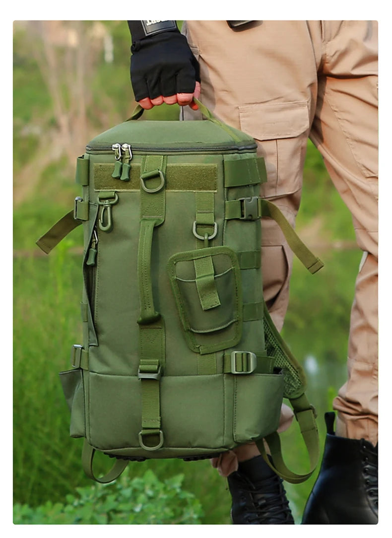 Tactical Fishing Backpack Tackle Bag with Rod Holders Fish Equipment Storage Molle Camping Hiking Outdoor Multifunctional Bag