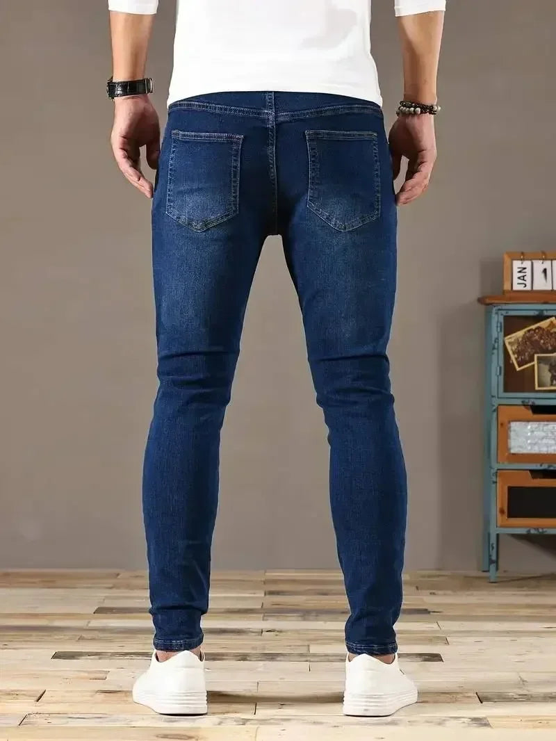 Mens Slim Fit Denim Jeans Blue Casual Street Style
