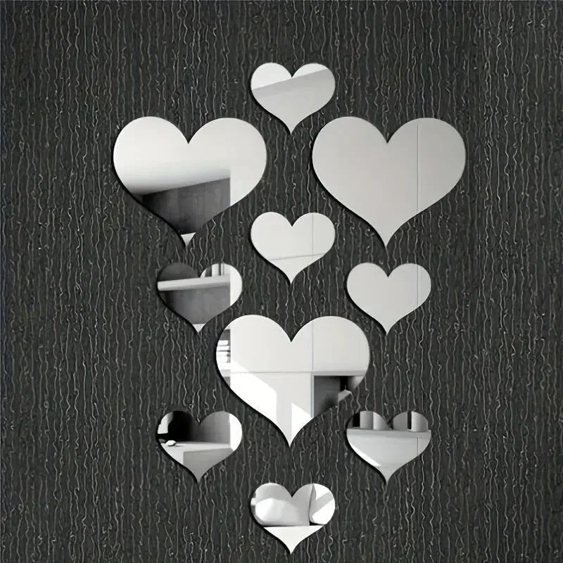 3D Love Hearts Mirror Wall Sticker Decal Removable Wall Art 1 Set