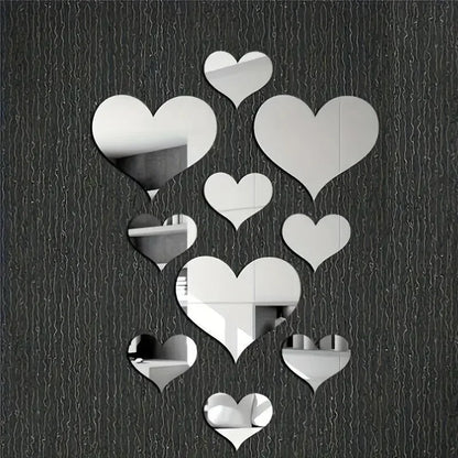 3D Love Hearts Mirror Wall Sticker Decal Removable Wall Art 1 Set