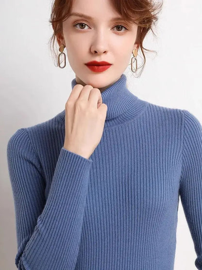 Slim Fit Womens Knitted Pullover Sweater With High Neck