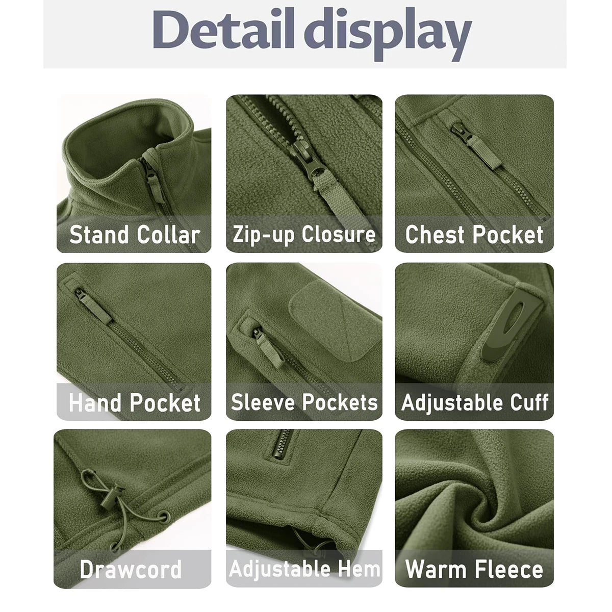 TACVASEN Men's Fleece Jacket Soft Warmth Windproof Full Zip Up Coat Multiple Zipper Pockets Hiking Working Outdoors Windbreaker