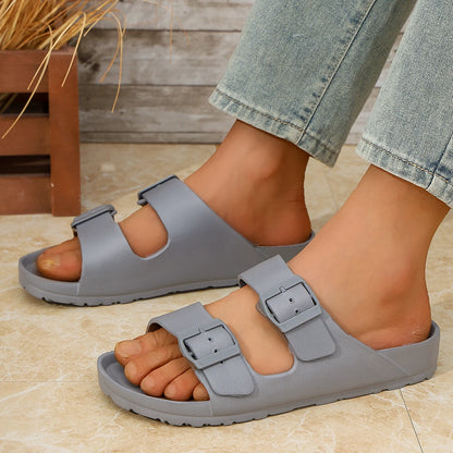 Slippers For Men Buckle Adjustable EVA Slip On One Piece Double Bar Flat